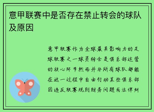 意甲联赛中是否存在禁止转会的球队及原因